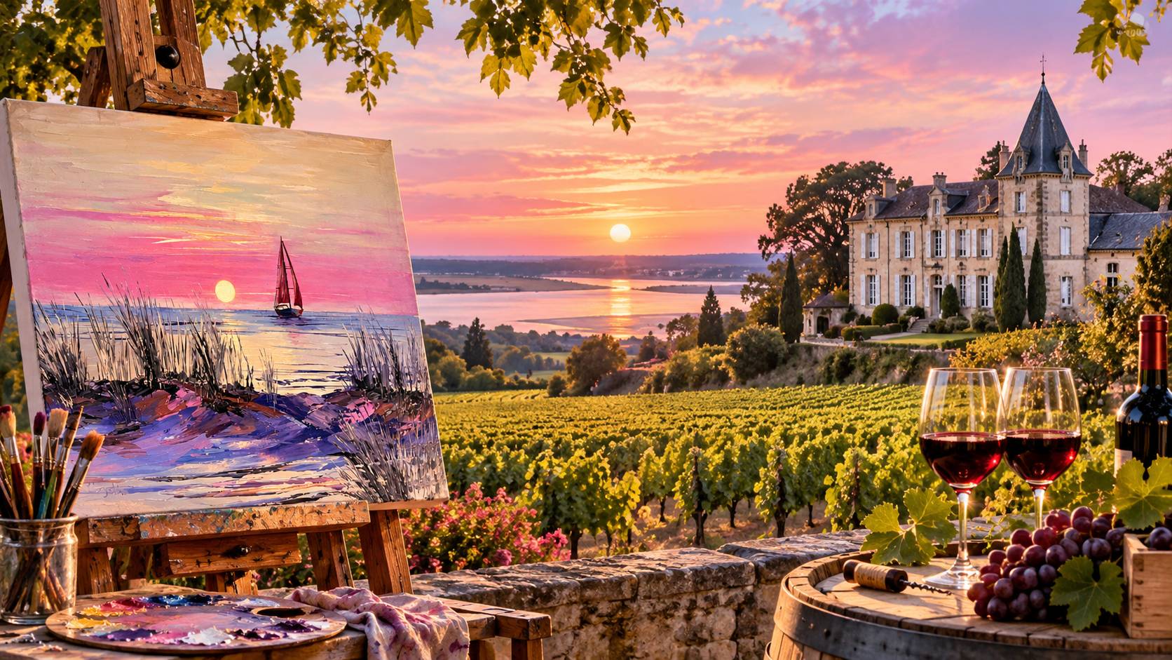 Exposition de peinture de Svitlana Loguinoff Gryshko au Château Eyquem entre art, vignoble et dégustation de vins