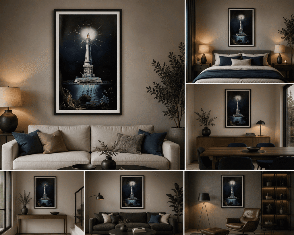 Découvrez Le phare de Cordouan dans la nuit, une œuvre originale de Svitlana Loguinoff Gryshko inspirée du célèbre phare, entre patrimoine, mer et imaginaire.